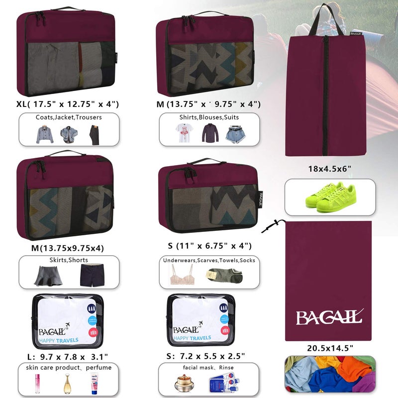 BAGAIL 8 Set/9 Set Packing Cubes Luggage Packing Organizer for Travel, Suitcase Packing Bags for Travel Accessories(Burgundy, 8 Set) - Image 2